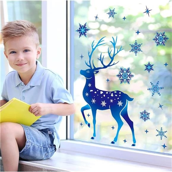 273 Pcs Reindeer Elk Snowflake Window Decals Static Stickers for Glass - Picture 2 of 7